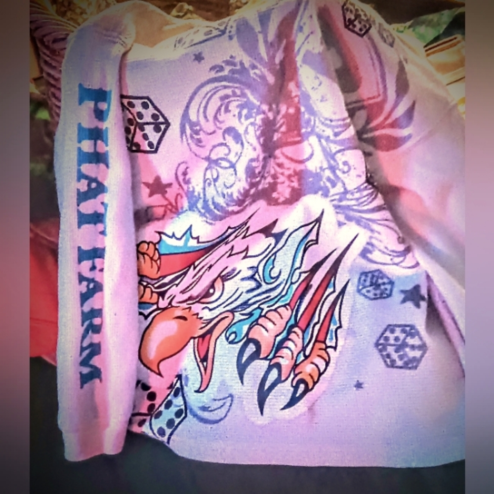 Like New Boys PHAT FARM sz 5 Long Sleeve White Thermal Hot Grafix No Flaws